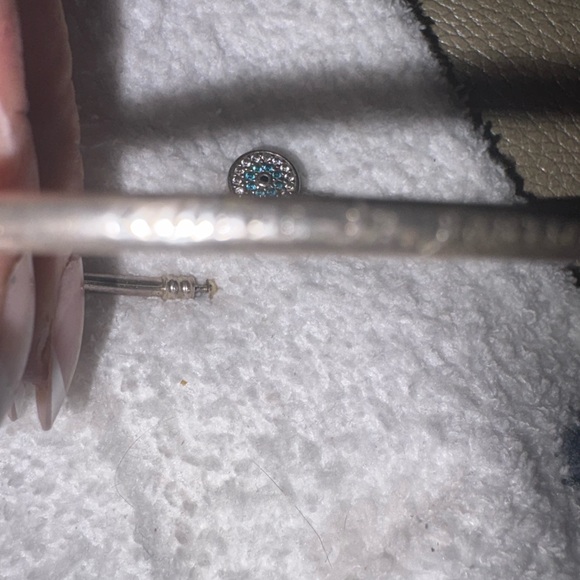 Sterling  Silver bangle charm Bracelet with evil eye clasp with blue&white stone - Picture 9 of 10